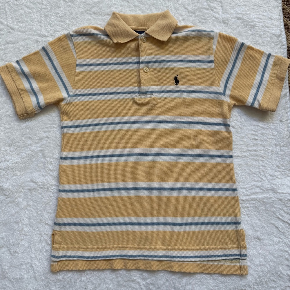 Polo By Ralph Lauren Polo Shirt Boys Sz 6 Yellow Blue Striped Navy Logo